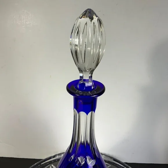 Dresden Crystal Bleikristall Blue Wine Decanter Cut to Clear Germany 14 in #BA85 - Picture 2 of 10